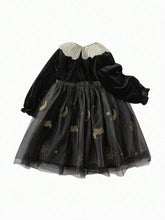 Balabala Balabala Girls' Velvet Princess Dress Embroidered Tulle Dress, Autumn/Winter